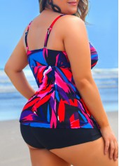 Multi Color plus size,Floral plus size,ROTITA Cross Front Brush Stroke Print Plus Size Tankini Top