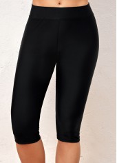 High Waist Black Skinny Swim Shorts