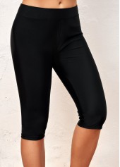 High Waist Black Skinny Swim Shorts