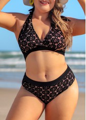 Rotita Plus Size Spitzen-Bikini-Set in Schwarz mit mittlerer Taille