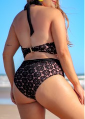 Black plus size,Plain Color plus size,ROTITA Plus Size Lace Black Mid Waist Bikini Set