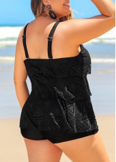 Black plus size,Plain Color plus size,ROTITA Black Plus Size Lace Layered Hem Tankini Top