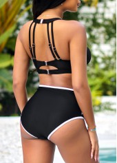 Black swimwear,Striped swimwear,ROTITA High Waisted Contrast Black Bikini Set