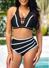 ROTITA High Waisted Contrast Black Bikini Set