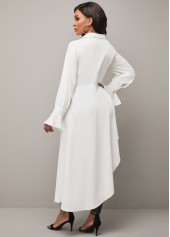 White tops,Plain Color tops,White Asymmetric Hem Turndown Collar Button Up Blouse