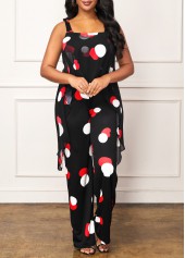 Black jumpsuits & rompers,Dot jumpsuits & rompers,ROTITA Wide Strap Black Polka Dot Jumpsuit