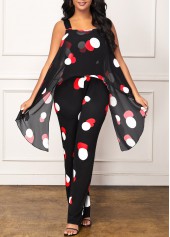 Black jumpsuits & rompers,Dot jumpsuits & rompers,ROTITA Wide Strap Black Polka Dot Jumpsuit