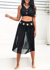 Black swimwear,Plain Color swimwear,ROTITA High Waisted Cutout Black Bikini Set