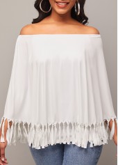 Off Shoulder Tassel White Layered T Shirt
