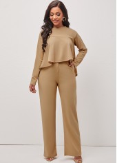 Dip Hem Light Khaki Zipper Fly Top and Pants