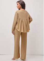 Light Camel jumpsuits & rompers,Plain Color jumpsuits & rompers,Dip Hem Light Khaki Zipper Fly Top and Pants