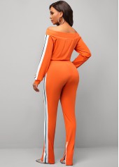 Orange jumpsuits & rompers,Plain Color jumpsuits & rompers,Zipper Closure Off Shoulder Orange Contrast Sweatsuit Set