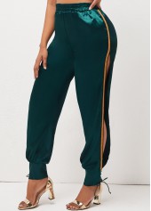 Blackish Green bottoms,Contrast Color bottoms,Lace Up Dark Green Side Slit Pants