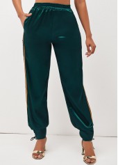 Blackish Green bottoms,Contrast Color bottoms,Lace Up Dark Green Side Slit Pants