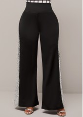 Black bottoms,Plain Color bottoms,ROTITA Black Sequin Ombre High Waisted Pants
