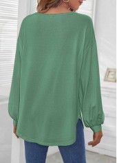 Sage Green tops,Plain Color tops,ROTITA Sage Green Decorative Button Long Sleeve T Shirt