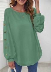 Sage Green tops,Plain Color tops,ROTITA Sage Green Decorative Button Long Sleeve T Shirt