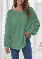 Sage Green tops,Plain Color tops,ROTITA Sage Green Decorative Button Long Sleeve T Shirt