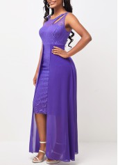 Plain Color dresses,ROTITA Lavender Chiffon Cutout Lace Patchwork Dress
