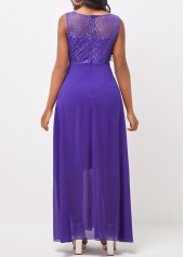Plain Color dresses,ROTITA Lavender Chiffon Cutout Lace Patchwork Dress