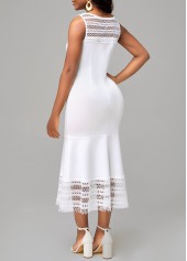 White dresses,Plain Color dresses,ROTITA Sleeveless Lace Patchwork White Mermaid Dress