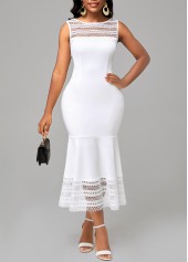 ROTITA Sleeveless Lace Patchwork White Mermaid Dress