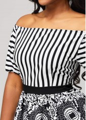 Black tops,Tribal tops,ROTITA Tribal Print Black Striped Off Shoulder Blouse