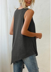 Dark Grey tops,Asymmetric Hem Dark Grey Decorative Button Tank Top