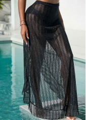 ROTITA Glitter Fabric Stitching Black Flounce Beach Skirt