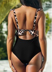 Black swimwear,Leopard swimwear,Flounce Leopard Black Cutout One Piece Swimwear