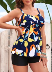 Multi Color swimwear,Floral swimwear,Multi Color Printed Front Cross Tankini Set
