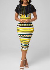 Multi Color dresses,Striped dresses,ROTITA Chiffon Panel Striped Multi Color Bodycon Dress