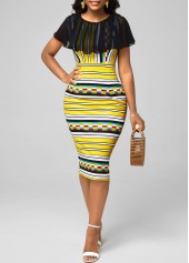 ROTITA Chiffon Panel Striped Multi Color Bodycon Dress