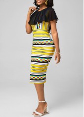 Multi Color dresses,Striped dresses,ROTITA Chiffon Panel Striped Multi Color Bodycon Dress