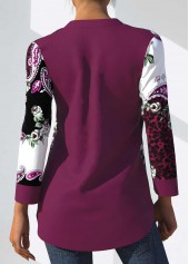Purple tops,Paisley tops,ROTITA Purple Floral and Paisley Print Split Neck Blouse