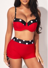 Red swimwear,Dot swimwear,ROTITA Polka Dot High Waisted Red Bikini Set