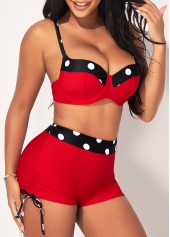 Red swimwear,Dot swimwear,ROTITA Polka Dot High Waisted Red Bikini Set