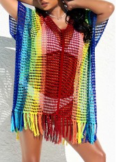 ROTITA Side Slit Rainbow Color Tassel Cover Up
