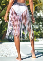 White swimwear,Plain Color swimwear,Tassel Sequin White Mid Waist Beach Skirt