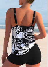 Rotita-Tankini-Oberteil mit Paisley-Print in Schwarz mit doppelten Trägern-Kein Boden