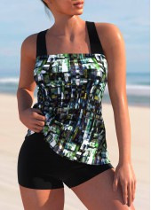 Brush Stroke Print Cross Strap Tankini Set