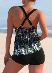 Multi Color swimwear,Geometric swimwear,ROTITA Brush Stroke Print Cross Strap Tankini Top
