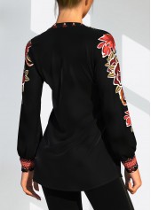 Black tops,Tribal tops,ROTITA Tribal Print Black Long Sleeve Blouse