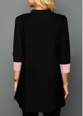 Pink tops,Contrast Color tops,ROTITA Valentines Pink Paisley Lace Stitching Split Neck Blouse