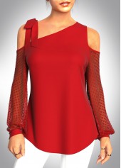 ROTITA Valentines Red Polka Dot Mesh Stitching T Shirt