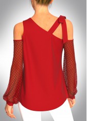 Red tops,Dot tops,ROTITA Valentines Red Polka Dot Mesh Stitching T Shirt