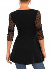 Black tops,Dot tops,ROTITA Valentines Black Polka Dot Mesh Stitching T Shirt