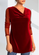 Red tops,Dot tops,ROTITA Red Velvet Stitching Valentines Polka Dot T Shirt