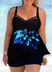 Plus Size Blue Floral Print Swimdress Set