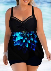 Blue plus size,Floral plus size,ROTITA Plus Size Blue Floral Print Swimdress Top